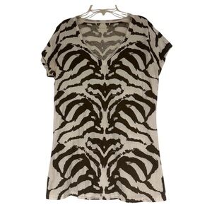 Calvin Klein CK Jeans t shirt top M zebra animal print brown off-white long